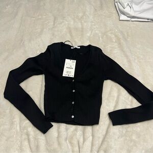 Zara Black Ribbed Women's Cardigan